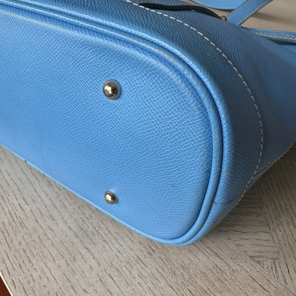 Dooney & Bourke Large Sky Blue Leather Tote Bag Cerulean Office Travel Preppy
